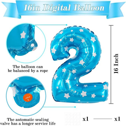 TONIFUL Number Balloon 16Inch 10 Pcs Blue Polka 0-9 Birthday Number Ballons | - Image 2