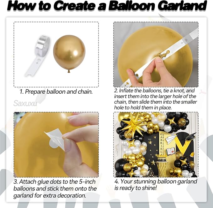 Black and Gold Balloon Arch Kit, Star Foil Balloons, Confetti Balloon - Image 3