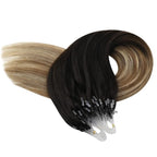 YoungSee Micro Loop Hair Extensions Real Human Hair Balayage 16In Micro Bead Hair Extensions Human Hair Dark Brown Ombre Blonde with Browns Beaded Hair Extension Soft and Silky for Prom 50g 50s