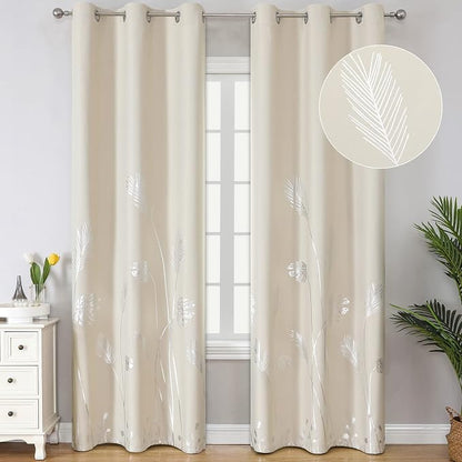 Blackout Curtains with Silver Palm Tree Thermal Insulated Elegant Natural Tree by ESTELARTEXTILER