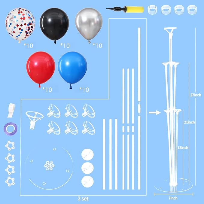4 Sets Black Silver Red Blue Balloons Stand - Image 4