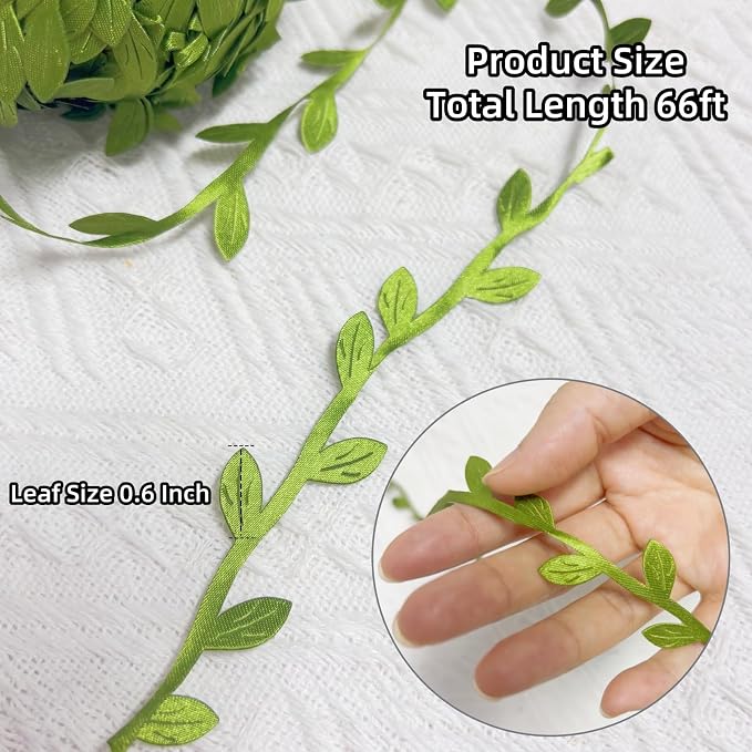66 Ft Leaf Ribbon, Artificial Eucalyptus Garland Rattan Leaf String | - Image 2