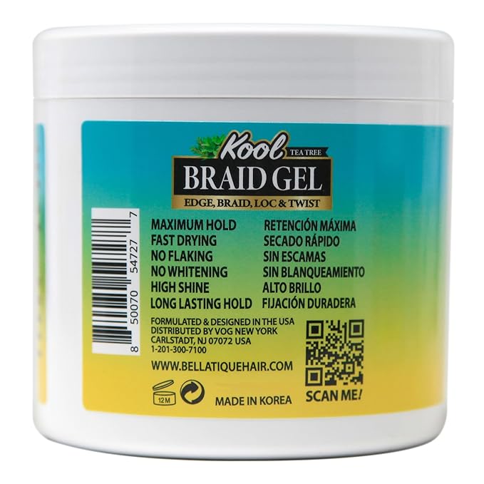 KOOL Braiding Gel Maximum Hold for LOC & Twist - No Flaking, No Whitening, Fast Drying, High Shine, Cool & Refreshing, Long Lasting Hold (15 oz)