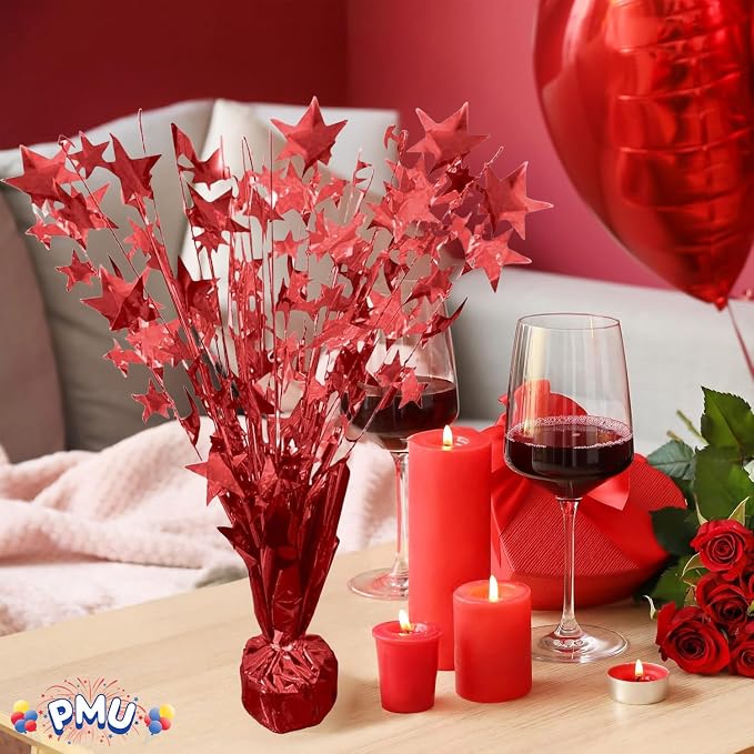 PMU 12 Pack Bursting Star Metallic Foil Spray Centerpiece- Red Prismatic - Image 2