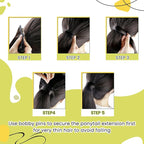RUNATURE Ash Brown Human Hair Ponytail Extension 14 Inch Straight Ponytail Human Hair Extensions with Clips Highlighted Platinum Blonde Ponytail Hair Extensions Real Human Hair Full Ends 70 Gram