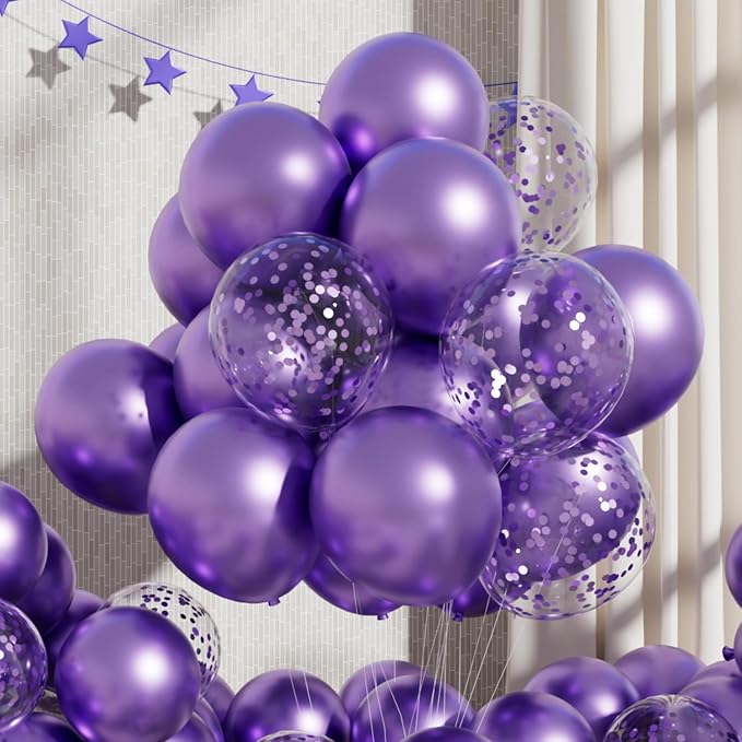RainbowQ Metallic Purple Balloons 55Pcs 12 Inch Confetti Helium | Chrome Purple by RainbowQParty