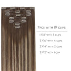 WENNALIFE Clip in Hair Extensions Real Human Hair, 24 Inch 120g 7pcs Balayage Chocolate Brown to Honey Blonde Hair Extensions Clip in Human Hair Remy Clip in Hair Extensions Real Human Hair