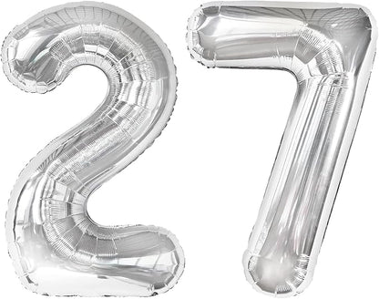 27 Balloon - Silver Birthday Number Balloons, 40 Inch Decorations Men Women | by ALPHADELTAPI