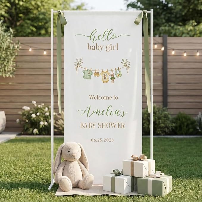 Personalized Baby Shower Welcome Banner | Linen Fabric, Gender Neutral Décor - Image 2