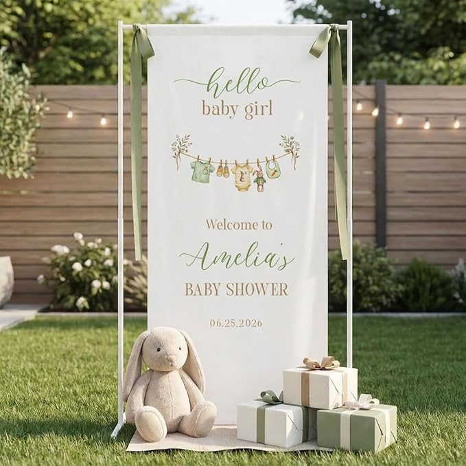 Personalized Baby Shower Welcome Banner | Linen Fabric, Gender Neutral Décor by Custom