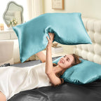 INFIIXSO Mulberry Silk Pillowcase for Hair and Skin, Silk Pillow Cases Queen Size Set of 2 with Hidden Zipper 20"x30", Ultra Smooth and Soft Cooling Pillow Cases for Hot Sleepers(Ocean Mist, 2 Pack)
