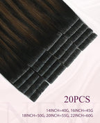 Pinkpearl Invisible Tape in Hair Extensions Human Hair, 20pcs 22inch 60g #1B/4/27 Balayage Natural Black to Chocolate Brown and Caramel Blonde Injection Tape in Extensions Remy Human Hair Injected
