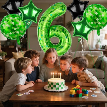 40 Inch Green Pixel Themed Number 6 Balloon Set Foil Balloon - Image 6