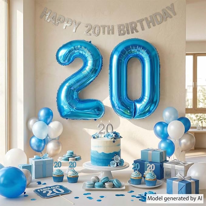Shiny Light Blue Foil Number 20 Balloon, Radiant 20s Decade Party Decor and - Image 7