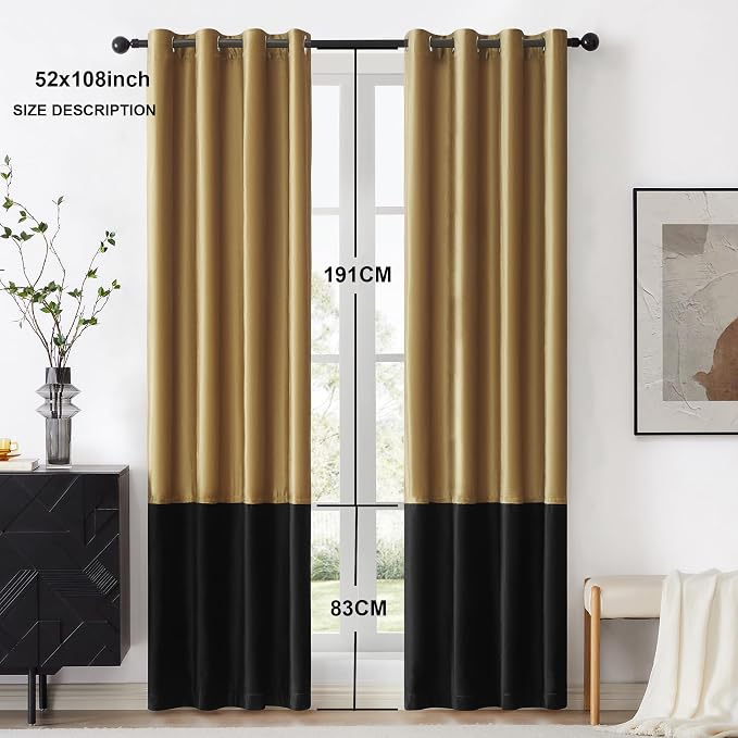 BULBUL Modern Gold Black Velvet Curtains Luxury 108 inch - Image 6
