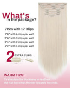 Moresoo Hair Extensions Clip ins White Blonde Real Hair Clip in Extensions Human Hair Double Weft Clip in Human Hair Extensions Full Head #60A 7Pieces/120Grams 24inch