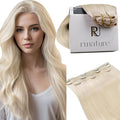 RUNATURE Blonde Clip in Hair Extensions, Real Human Hair Clip in Extensions, Remy Hair Extensions Clip Ins, Double Weft Hair For Women, Natural Looking, 14 Inch 50g 3pcs #800 Platinum Blonde