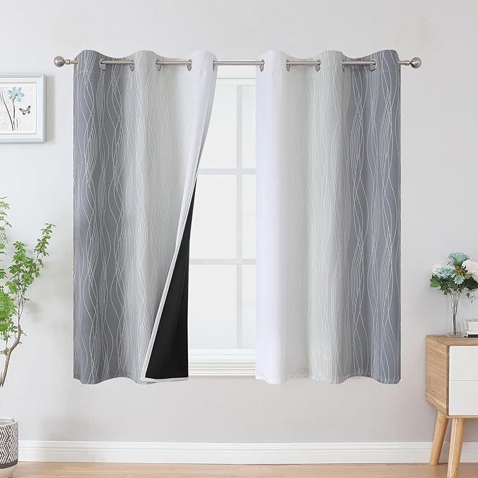 Grey and Greyish White Blackout Curtains 54 Inch Length, Light Blocking by ESTELARTEXTILER
