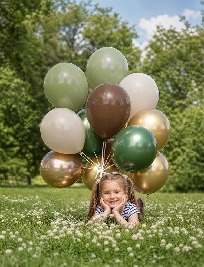 Green and Brown Balloons, Sage Green and Metallic Gold Balloons - Image 2