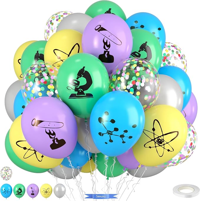 Science Party Balloons, 12 Inch Gray Light Yellow Green Purple Confetti Balloons by Saxuxu