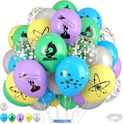 Science Party Balloons, 12 Inch Gray Light Yellow Green Purple Confetti Balloons by Saxuxu