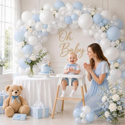 Blue and White Balloons, 12 Inch Blue White Clear Balloon, Pastel Blue Pearl - Image 7