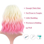 FAELBATY Short Pink Ombre Wig With Bangs - Bob Synthetic Wig for Women, Cosplay & Halloween - 12" (613/Pink)