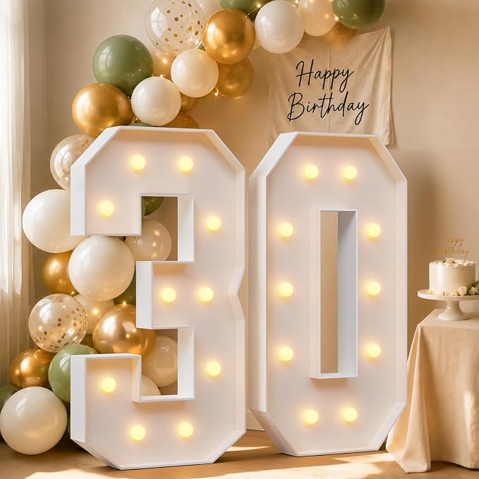 4FT Light Up Marquee Number 30 Warm White Light | Decorations by Letsmakeitimpressive