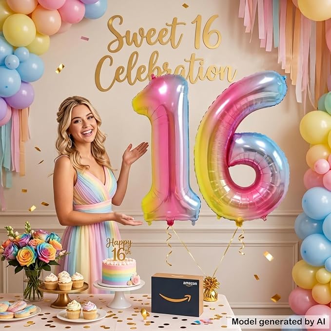 40 Inch Rainbow Foil Number 16 Balloon - Image 4