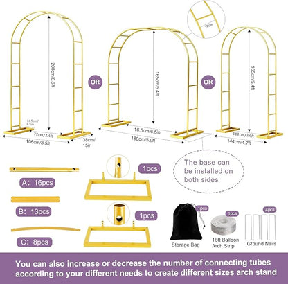 6.6FT Metal Wedding Arch Backdrop Stand Gold Arbor Frame - Image 4