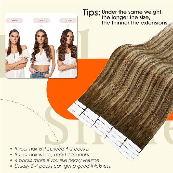 Full Shine Injection Tape in Hair Extensions Color 4/24/4 Bridal Hairstyles Lightweight Natural Straight Human Hair Tape in Extensions 20Inch 50G 20Pcs Seamless Invisible Extension