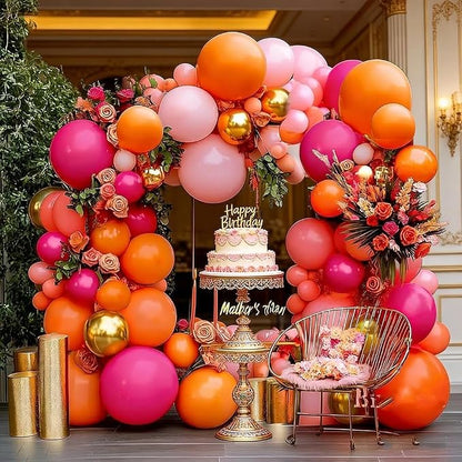 Pink Orange Balloon Garland Double Stuffed Hot Pink Orange Gold Metallic Pastel - Image 2
