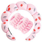 Zkptops Spa Headband for Washing Face Wristband Set Sponge Makeup Skincare Headband Velvet Fabric Bubble Soft Get Ready Hairbands for Women Puffy Headwear Non Slip Thick Thin Hair Accessory (Cherries)