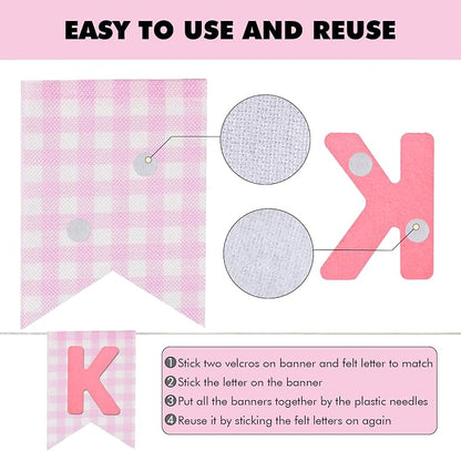Custom Banner Kit, 28 Pink Printed Burlap Banner - Image 4