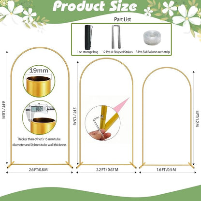 3 Pack Metal Wedding Arch Backdrop Gold Balloon Stand | Gold Arch Backdrop Stand - Image 3