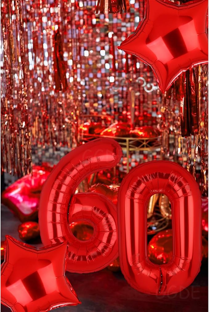 40 Inch Red Number Balloons 60 Mylar Foil 60th Birthday Party Decor 10 Pcs | - Image 4