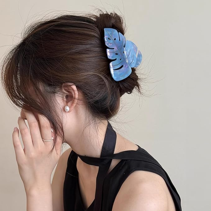 Sky Blue Leaf Hair Claw Clip 3.5 Inch Strong Grip Hair Clip French Design Women Girls Hair Styling Accessories for Thick Thin Hair