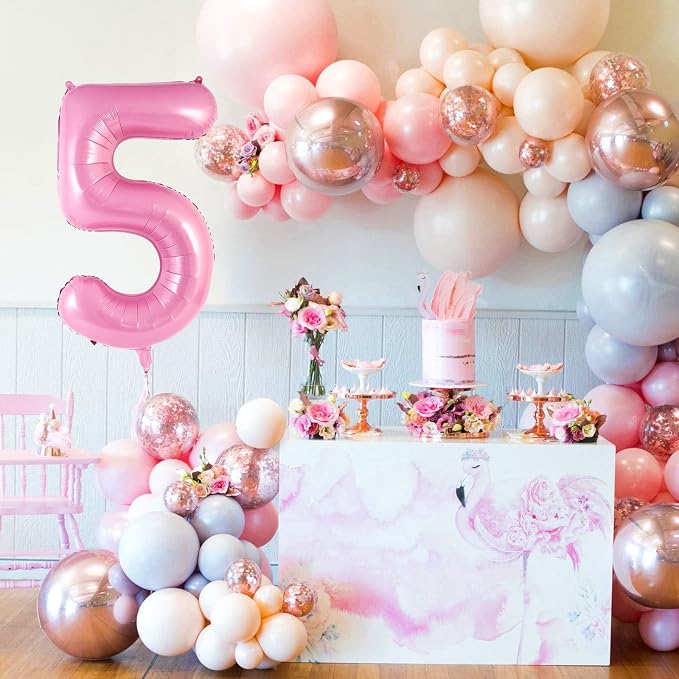 Pink Number 5 Balloon 40 Inch, Big Large Foil Helium Number Balloons, Jumbo - Image 2
