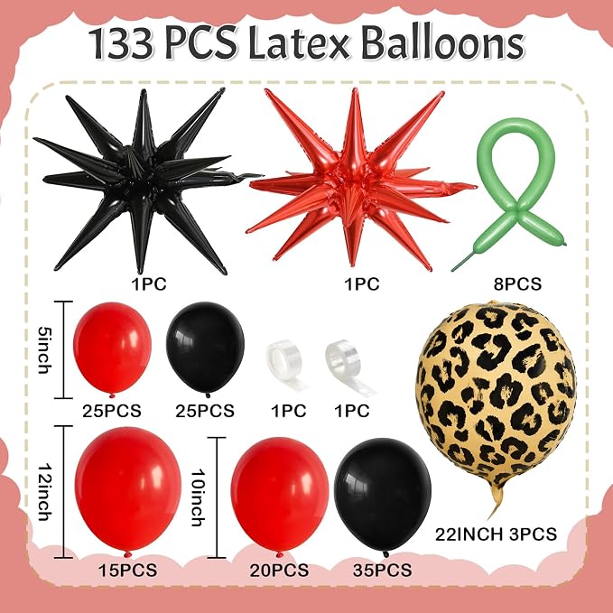 Red Black Balloons Garland Arch Kit, 4D Cheetah Print Mylar Balloons - Image 2