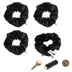 Velvet Scrunchie with Zipper Pocket for Women - Hair Tie with Hidden Storage Compartment for Cash, Lipstick, Keys & Valuables | Hidden Compartment Items for Travel (Black, 4PCS)