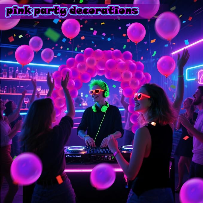 100 Pcs UV Neon Pink Balloons 12 inch Neon Party Supplies, Glow in the Dark - Image 6