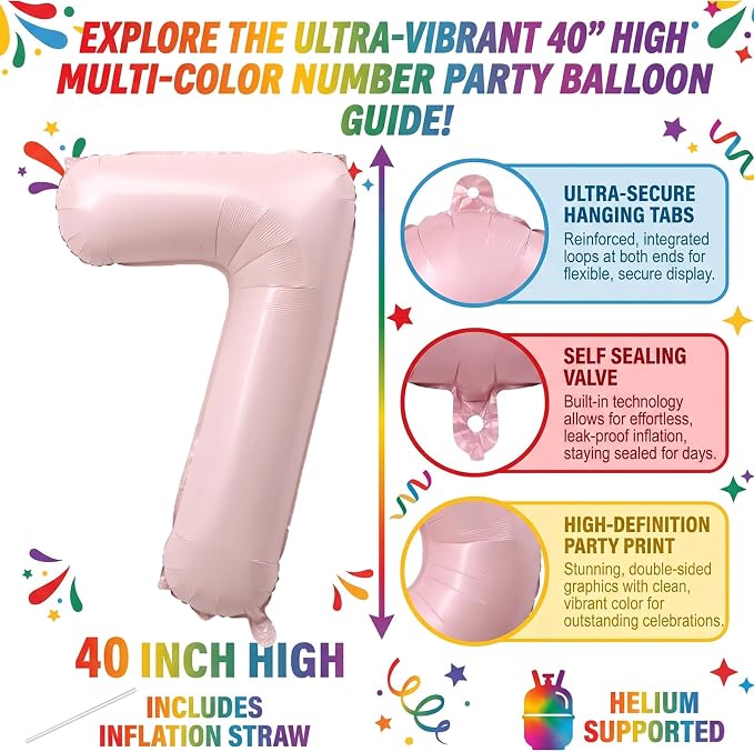 40 Inch Light Pink Foil Number 7 Balloon - Image 2