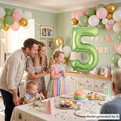 Light Green Number 5 Balloon 40 Inch, Glossy Metallic Digit Party Supplies | - Image 2