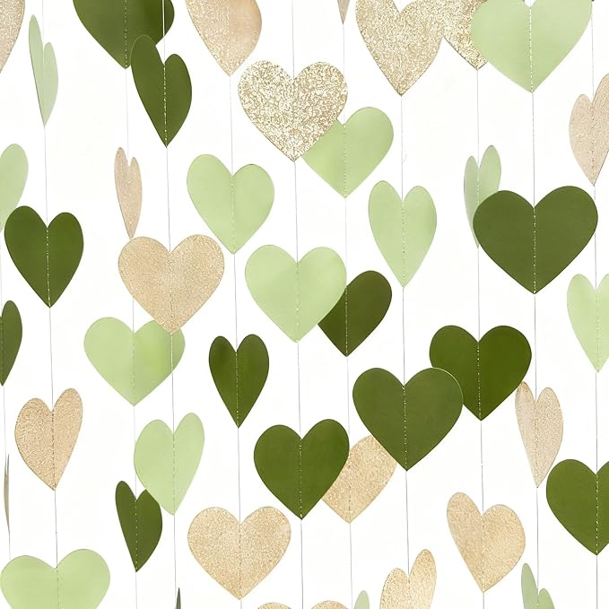 Sage Green Champagne Gold Heart Party Decorations Glitter Champagne Gold Paper by pinkblume