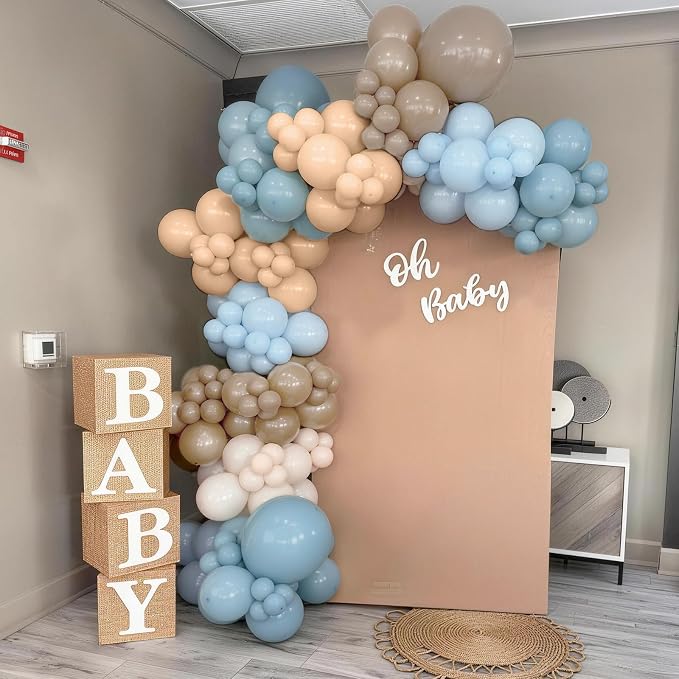 Dusty Blue Neutral Balloons, 12Inch Retro Blue Boho Apricot Latex Balloons - Image 4