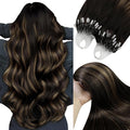 YoungSee Micro Link Hair Extensions Human Hair Brown Micro Bead Hair Extensions Real Human Hair Balayage Dark Brown with Browns Micro Human Hair Extension 16 Inch Ombre Microring Extension 50g 50s
