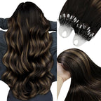 YoungSee Microlink Hair Extensions Human Hair Brown Micro Loop Hair Extensions Real Human Hair Balayage Dark Brown with Medium Browns Bead Hair Extension Ombre 14 Inch Remy Hair Extension 50s 50g