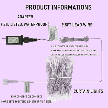 Dazzle Bright 300 LED Christmas Curtain String Lights, Halloween Fairy Lights - Image 5