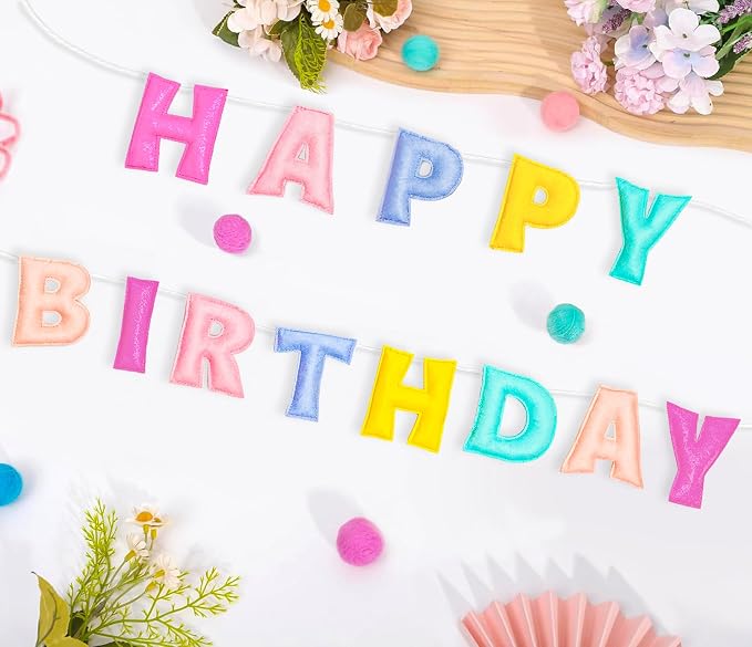 Pre-Strung Pastel Felt Happy Birthday Banner, Macaron Birthday Decorations | - Image 4