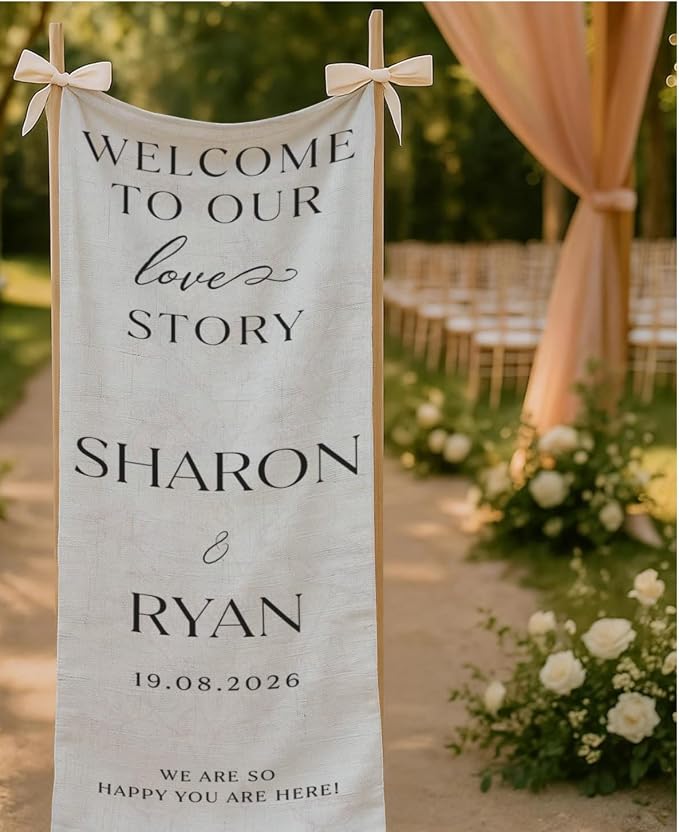 Mapileng Personalized Wedding Cotton Linen Wall Tapestry Banner, Custom Couple - Image 3